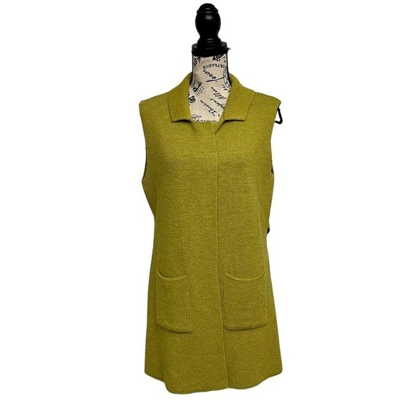 Yida Green Long Lined Cardigan Sleeveless Wool Alpaca Knit Open Designer Retro L - Picture 3 of 11